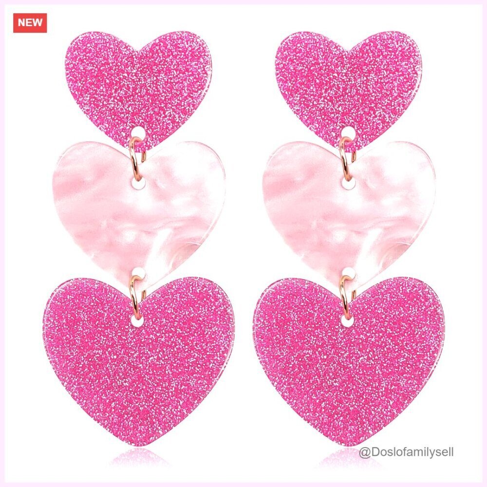 Sparkle Heart Earrings Hypoallergenic Lightweight Romantic Gift Screw Back